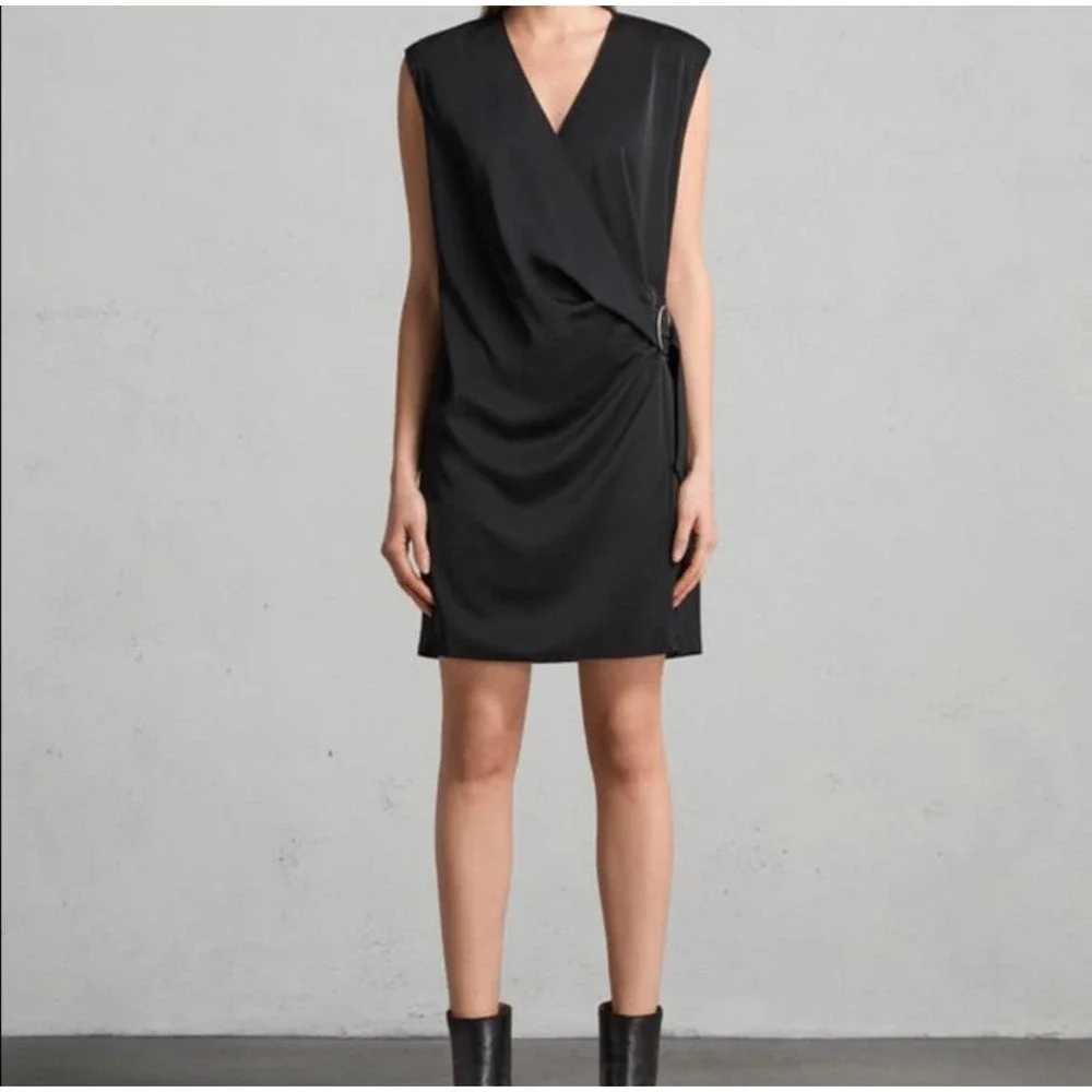 All Saints Callie Surplice Faux Wrap Dress Buckle XS - Picture 1 of 5